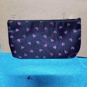 Heart Patterned Black and Purple Women's Makeup Bag